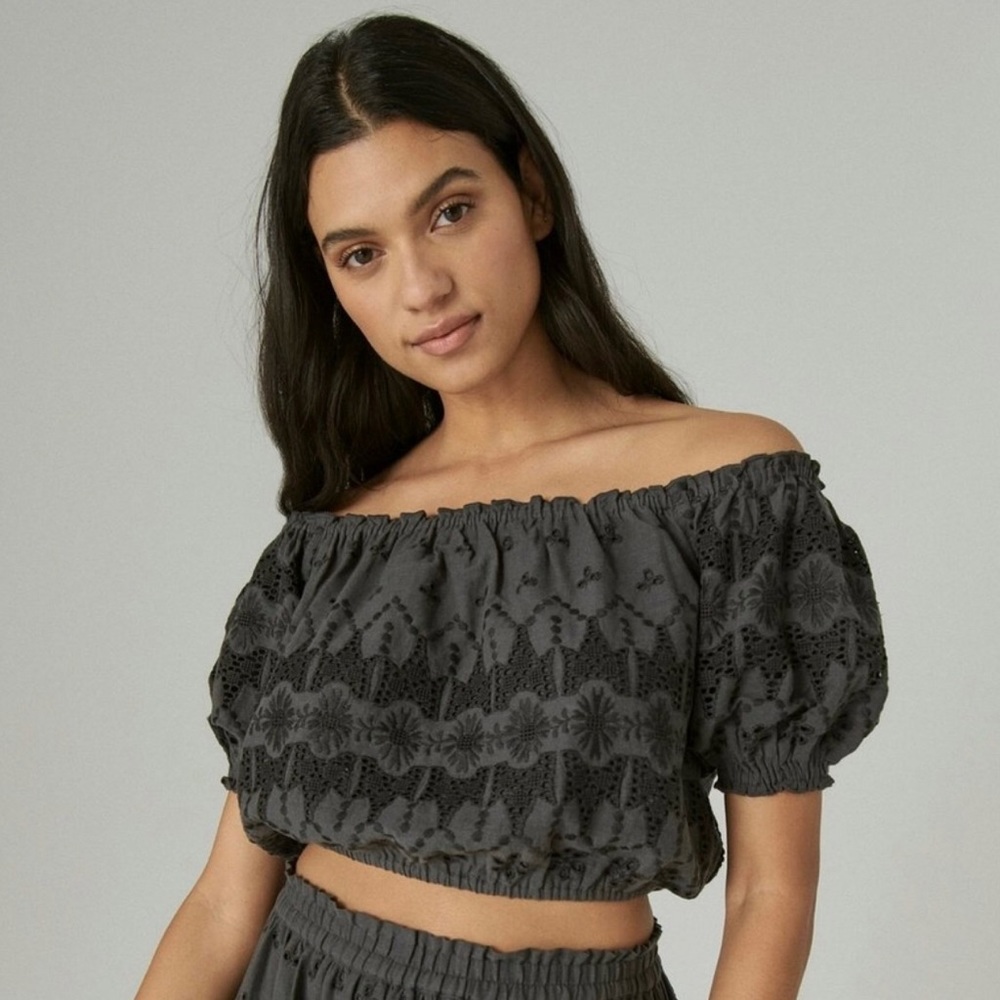 NWOT Lucky Brand Off The Shoulder Lace Crop Top
